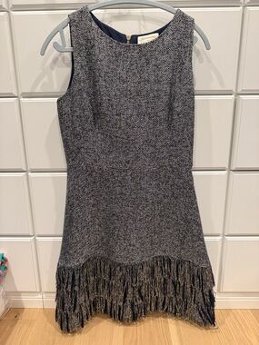 BNWT SAIL to SABLE Tweed Fringe Dress in Navy and Ivory